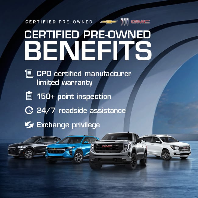 Certified Pre-Owned benefits: warranty, inspection, 24/7 roadside assistance, exchange privilege.