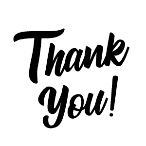 Black text on a white background saying Thank You! in a cursive font.