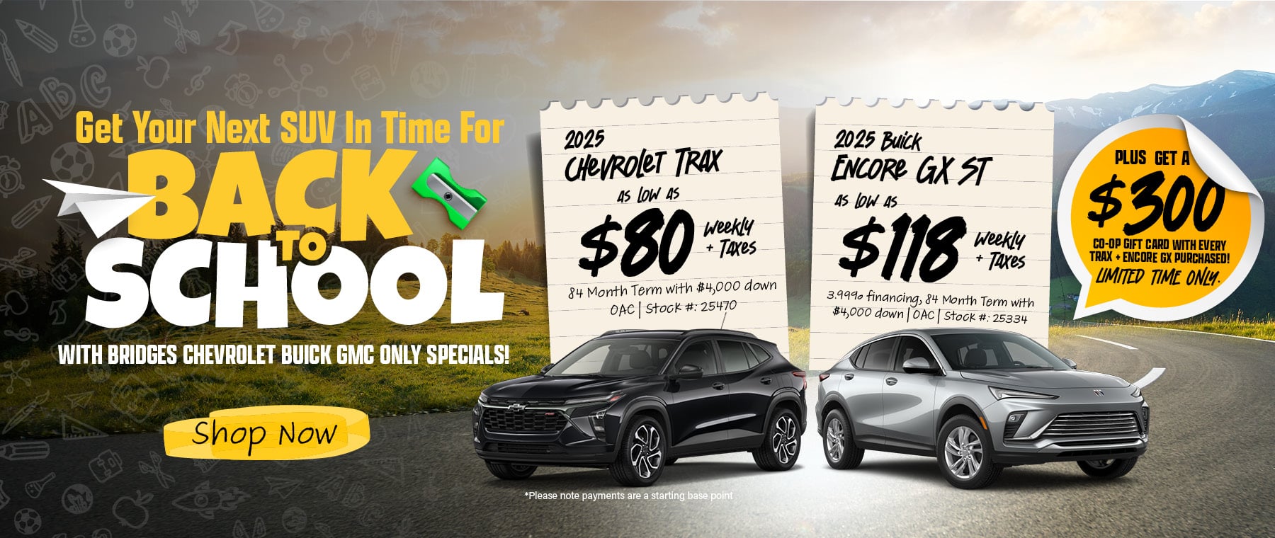 Car showroom advertisement with text "View All Offers Here" and three vehicles displayed.
